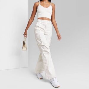 Women's High-Rise Cargo Off White Pants